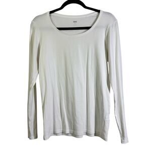 UNIGLO Top Large Micro Ribbed Scoop Neck Long Sleeve Soft Cozy Casual Tee